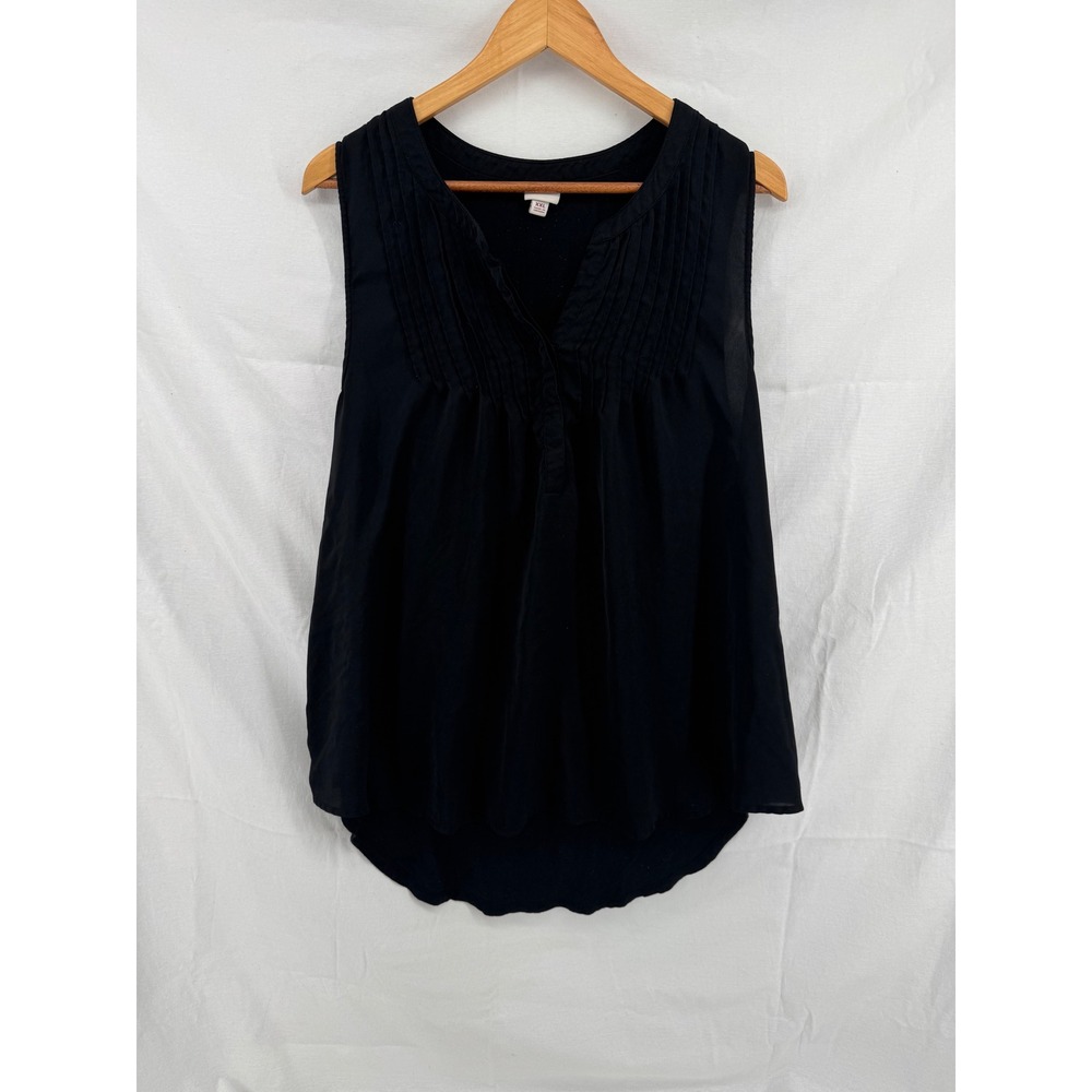 Merona Black Sleeveless Pintuck Henley Blouse XXL Womens High Low Top